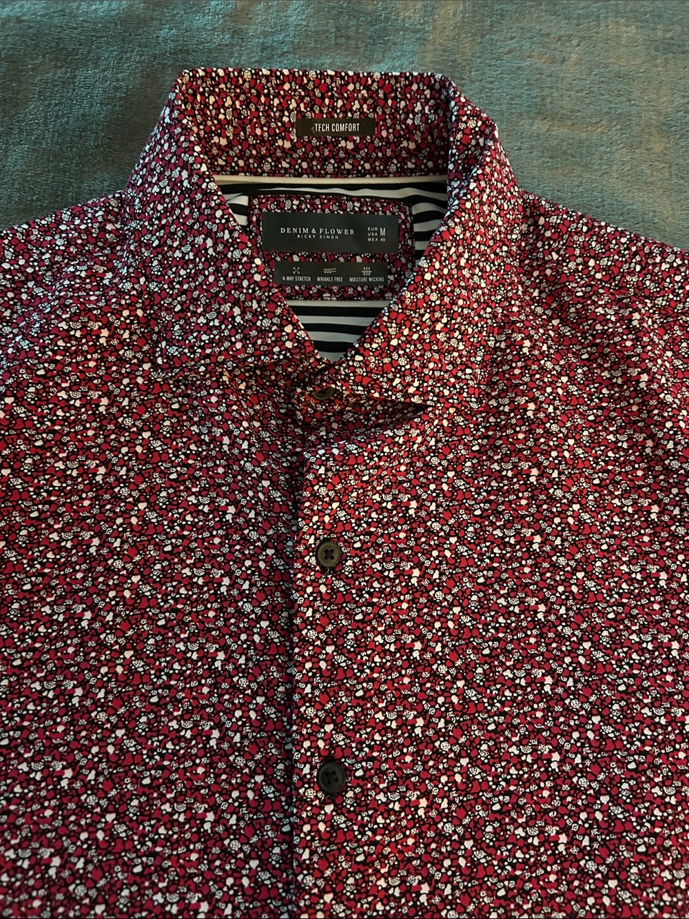 Denim & Flower SS Men's Red Floral Button-Up Shirt